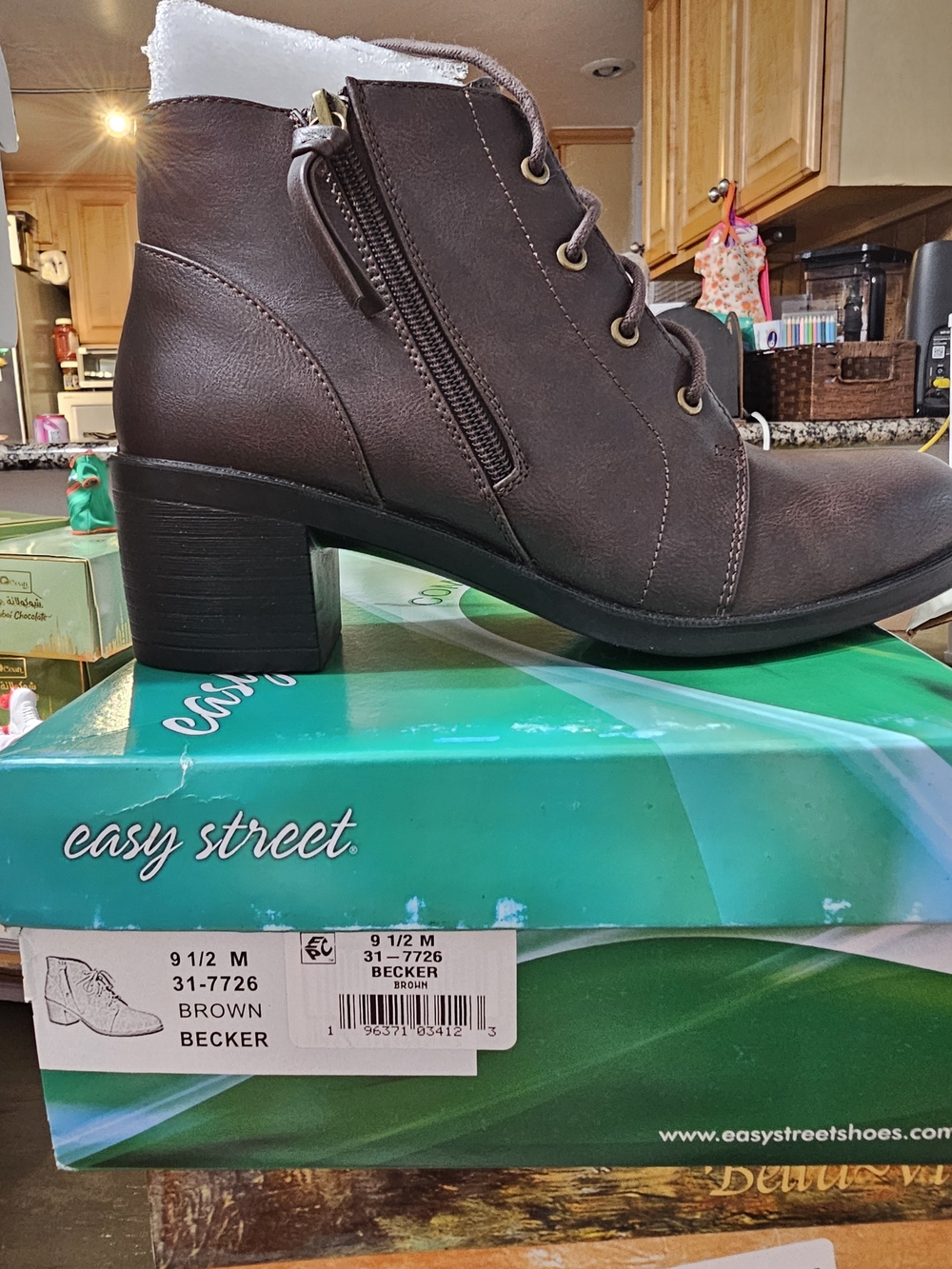 easy street Brown Lace-Up Block Heel Ankle Bootie